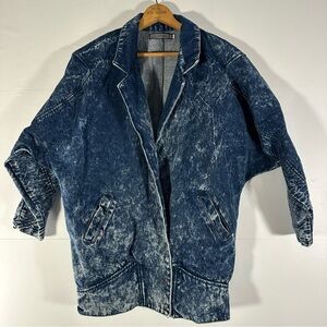 VTG Bebe Furrrina Blue Oversized Batwing Acid Wash Denim Jacket